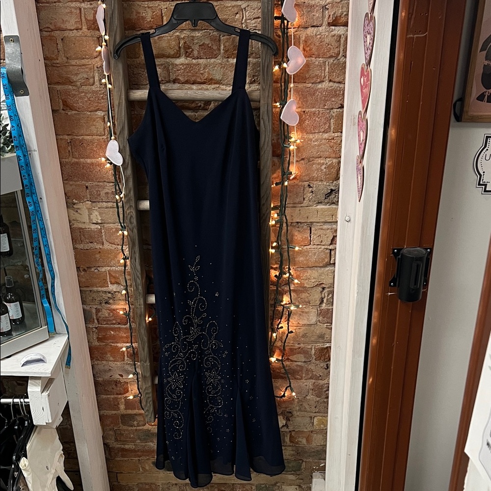 R&M Richards Elegant Navy Blue Embellished Dress